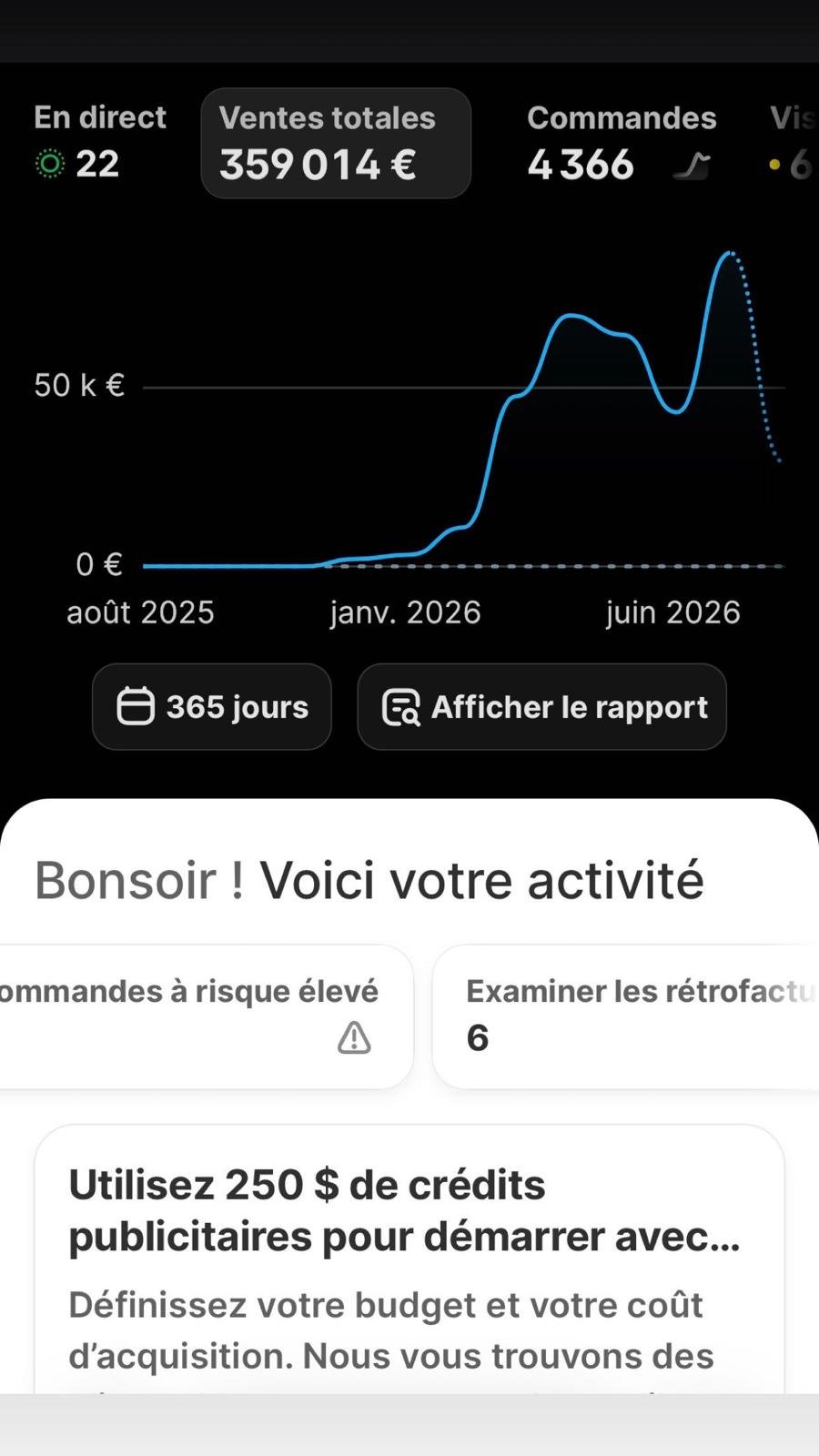Capture Shopify de Imrane : 359 014 € en 12 mois
